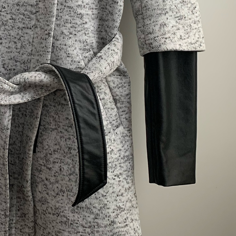 Twik Cozy Chic Coat with Faux Leather Sleeves Oversized Hood Belted